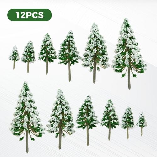 Yetaha Miniature Pine Trees, Snowy, Model Trees, Railway Model, Architectural Model Materials, Miniature Garden Scenery Collection, Set of 12, 5-15cm