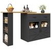 Extendable bar table with storage (138-204×39×104cm), 360° rotatable dining bar, kitchen island bistro table, sideboard cabinet with shelves, black