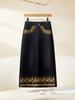 25 Spring/Autumn Women's High-Waist Denim Skirt with Colorful Embroidered Edge and Slit