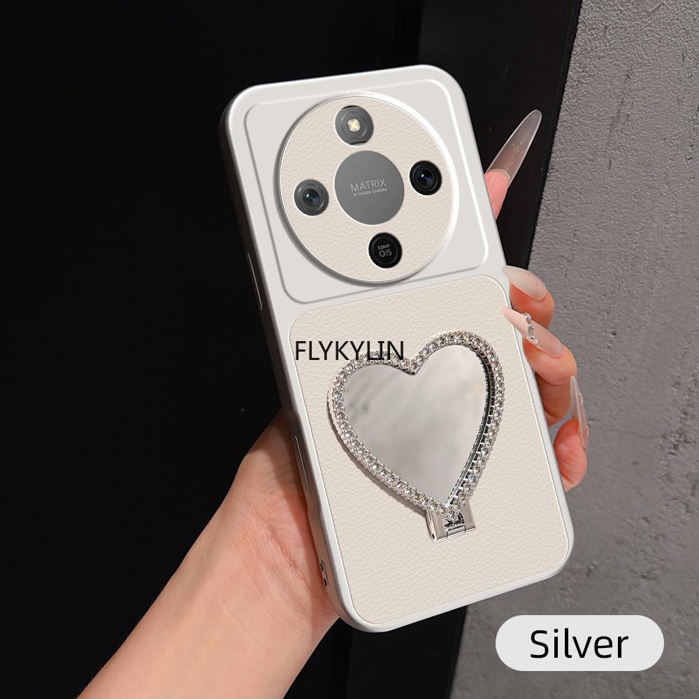 For Honor Magic 8 Lite Heart Mirror Stand Bracket Phone Case For Honor Magic 8 7 6 Pro Lite Candy PU Lambskin Leather Soft Cover