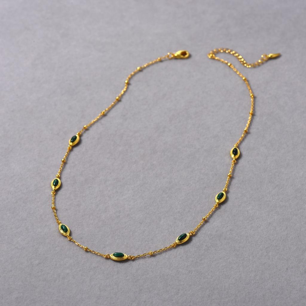 Summer Lava Gemstone Malachite Minimal Clavicle Chain Lucky Guardian Necklace Niche Accessories Stacked Necklace