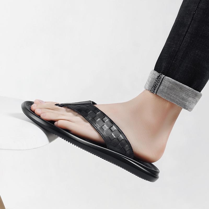 Fashion Genuine leather men's slippers Luxury quality comfortable style Leisure Outdoor Beach Walk Daily breathable adult shoes Summer
