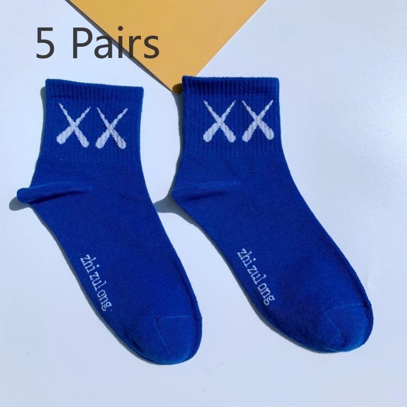 

5 пар носков XX, хлопковые носки для мужчин и женщин, короткие и средние, цветные, в студенческом стиле, для уличного скейтбординга, спорта 5 pairs синий