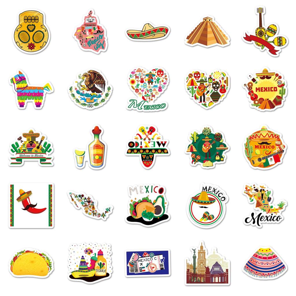 50 Personalized Mexican Graffiti Stickers for Travel & Outdoor Decor