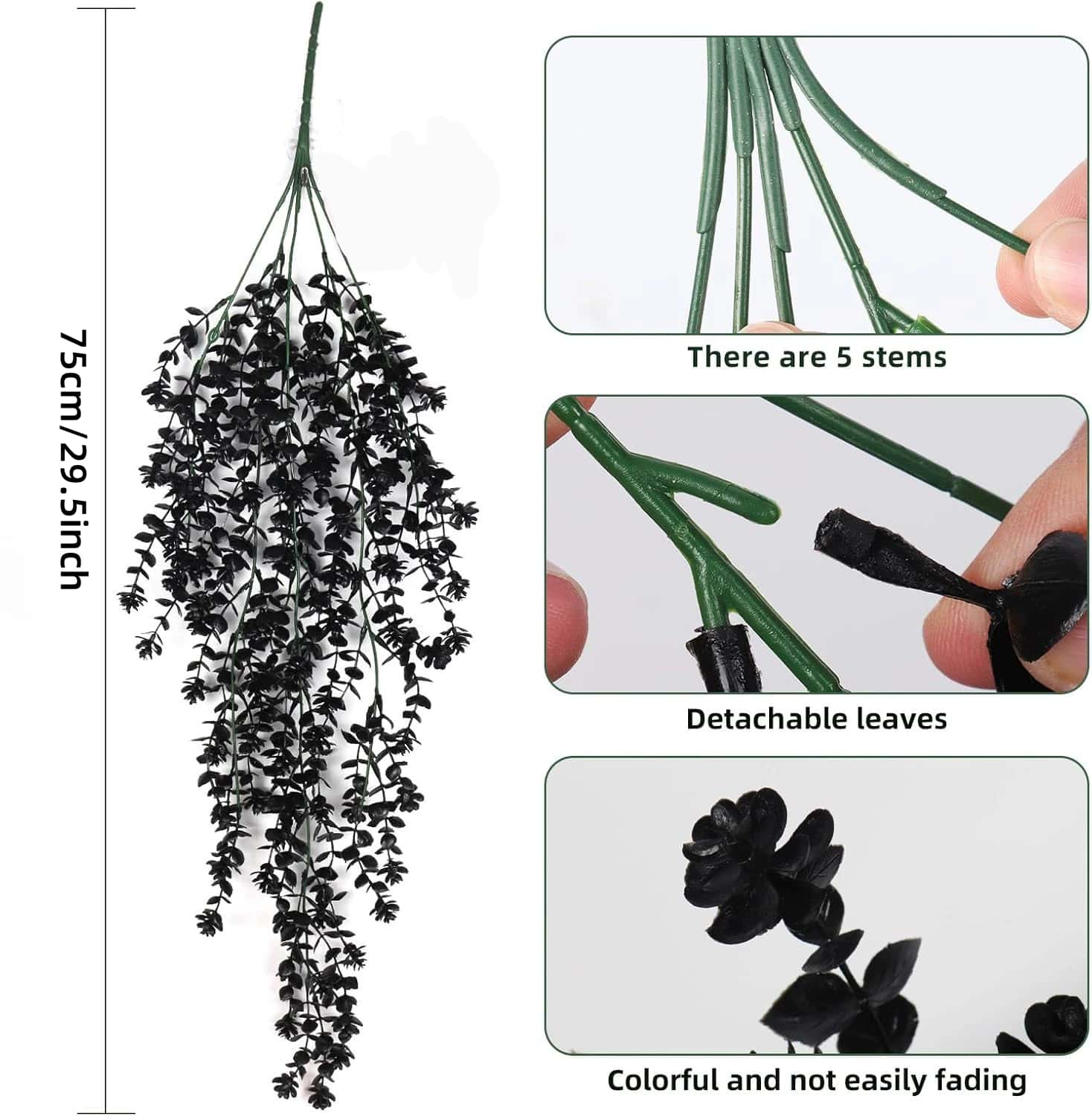 

2pc UV Resistant No Fade Artificial Flowers Eucalyptus Camellia Hanging Realistic Faux Floral for Outdoor Indoor Wall Decor чёрный
