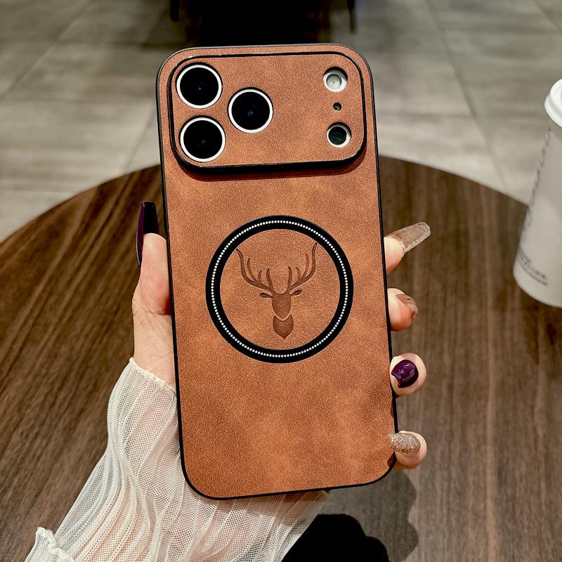 Leather Dear Head Case For For Iphone 17 16 15 14 13 12 11 Pro Max ProMax 17Pro For Iphone17 16Pro Wireless Charge Covers