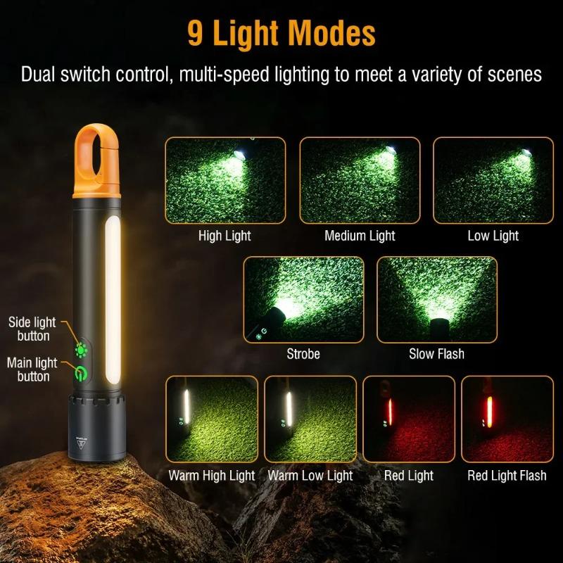LED Zoom Flashlight Portable Outdoor Multifunctional Flashlights Keychain Rechargeable Torch Light with Light Sidelight