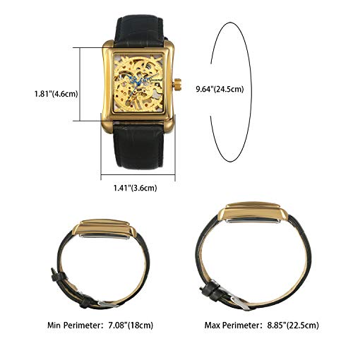JEWELRYWE Herrenuhr mit Lederarmband, Stilvolles Wasserdichtes Automatikwerk, Skelett-Design, Antiker Stil, Quadratische Form, Gold