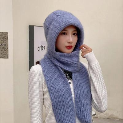 Women Casual Acrylic Knitted Hat Warm Scarf Sets Solid Fleece Inside Thickened Beanie Caps Skullies Windproof Skullcap