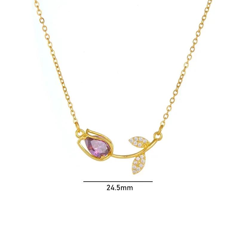 Sweet Colorful Zircon Tulip Pendant Necklaces for Women Girls Stainless Steel Chain Choker Trendy Jewelry Accessories Gifts