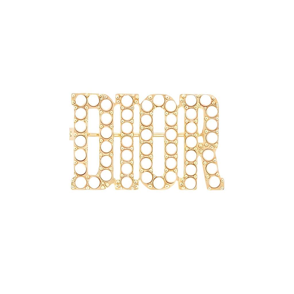 Dior Logo Pearl Brooch Women Accessories Gold V0809DVORS