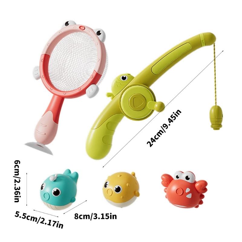 Interactive Light Up Bath Time Fishing Game with Model Fish Toy and Magnetic Fishing Rod Safe Bathtub Toy For Toddler