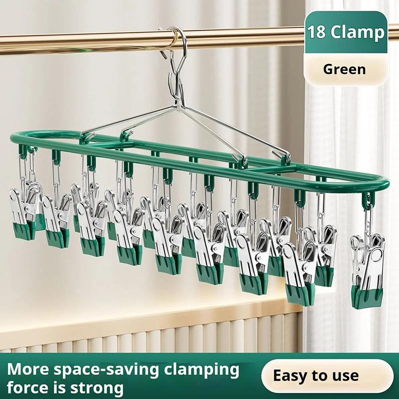 18 Clip Stainless Steel Sock Rack Clothes Rack Multifunctional Household Unmarked Underwear Drying Rack Balcony Storage Racks