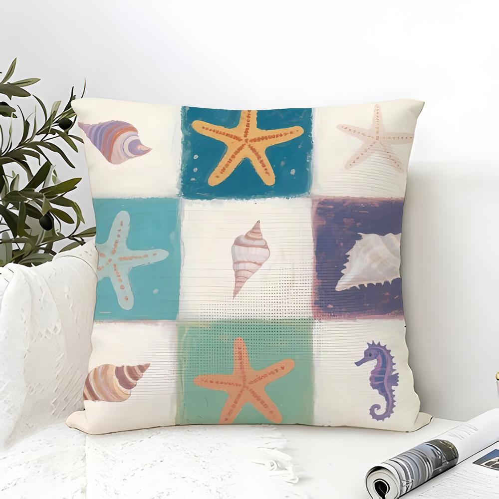 Marine Starfish Marine life Pillow Case Cotton Linen Fabric Square Zipper Pillowcase Home Decorative Living Room