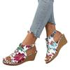Bedruckte Schnallensandalen Damen Übergröße Sommer Blume Keilabsatz Ein Wort Fischmaul Übergröße Sandalen
