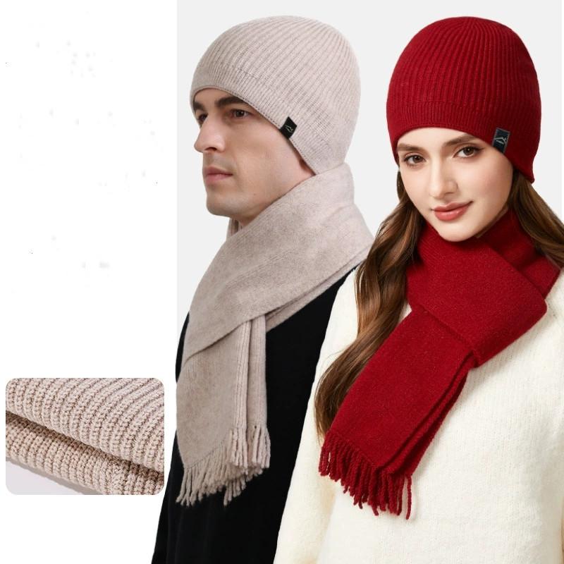 Unisex Warm Hat and Neck Scarf Set for Outdoor Cold Protection Knit Woolen Cap with Ear Cover For Men and Women