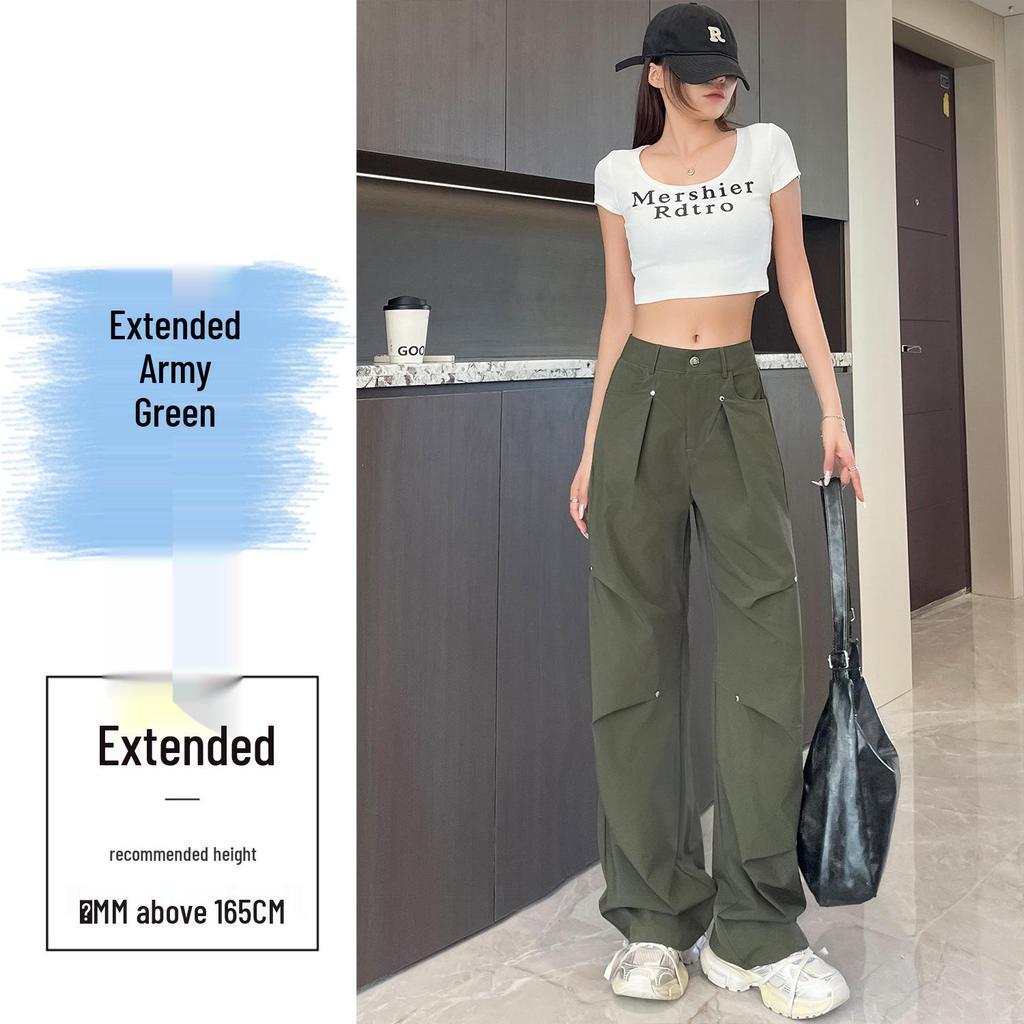 2025 Women's Quick-Dry High Waist Casual Pants – Loose, Elastic, Ice Silk Wide-Leg Overalls for Spring