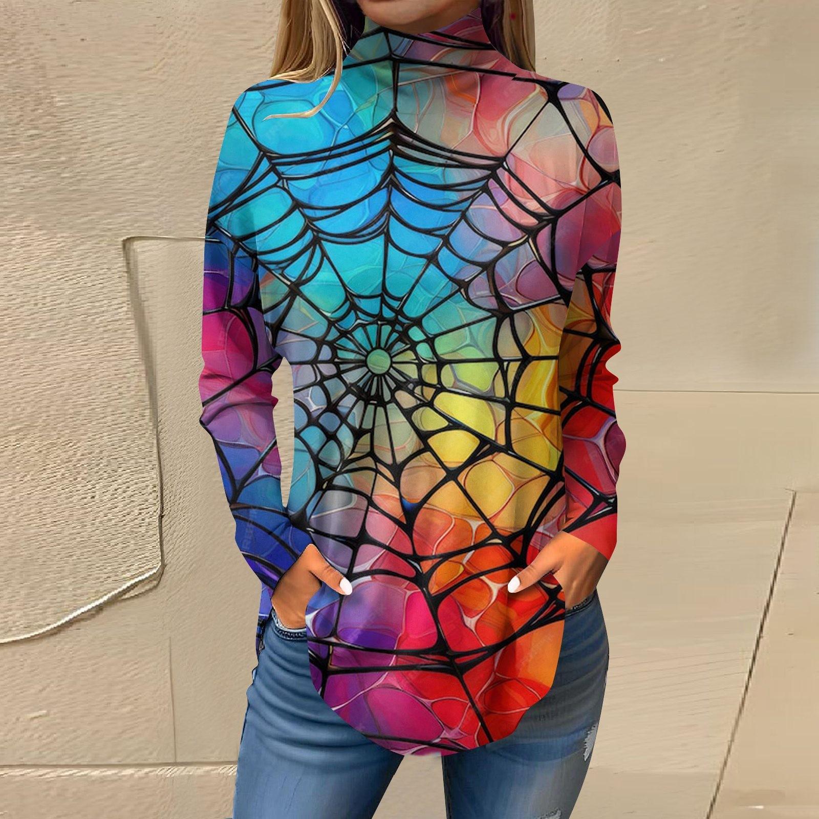 

Женская свободная футболка с высоким воротом и длинными рукавами, топ-пуловер на Хэллоуин L