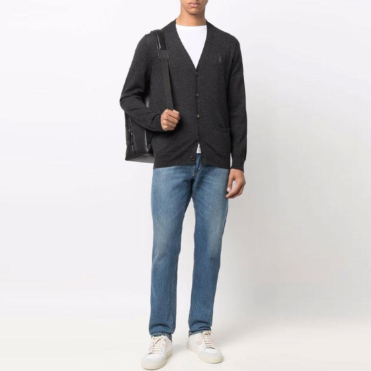 Polo Ralph Lauren Solid V-Neck Long Sleeve Wool Sweater Men Sweater Gray 710763372-004