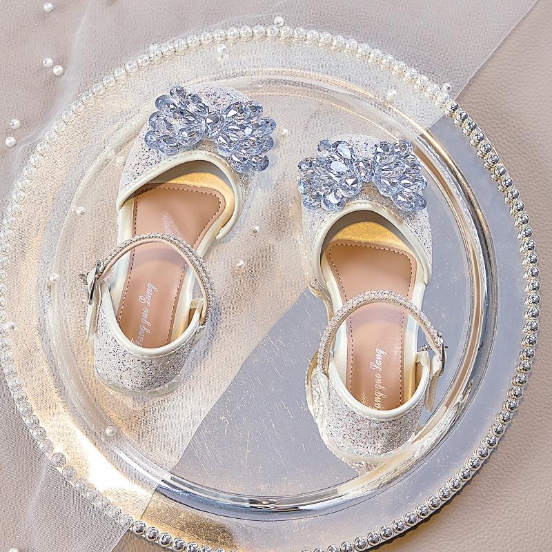 Girls' 2025 Summer Bow Rhinestone Sequin Princess Sandals