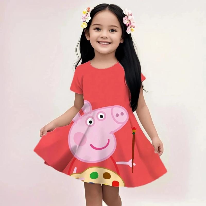 Summer Fashion Kids Dress Peppa Pig Cute Cartoon Print Casual Beach Sundress Soft Breathable