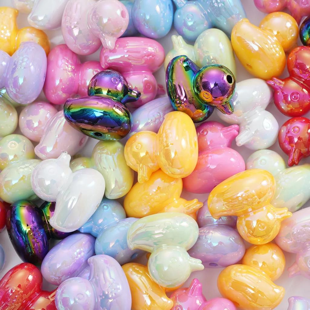 DW11 5pcs Personality Style Cartoon Cute Colorful 3D Duck Beads Cartoon Beads DIY Jewelry Diy Chain Bracelet Pendant Accessories