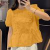 ZANZEA Dame Casual Rund Hals Løs Sommer Kort Erm Bluse