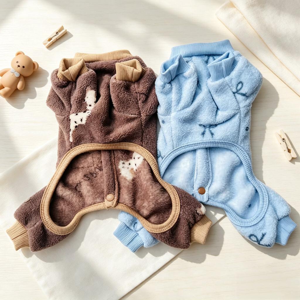 Back Open Plush One-Piece Dog Cat Romper Winter Warm Pet Clothes Four-Legged Jumpsuit Easy On-Off Kitten Puppy 5