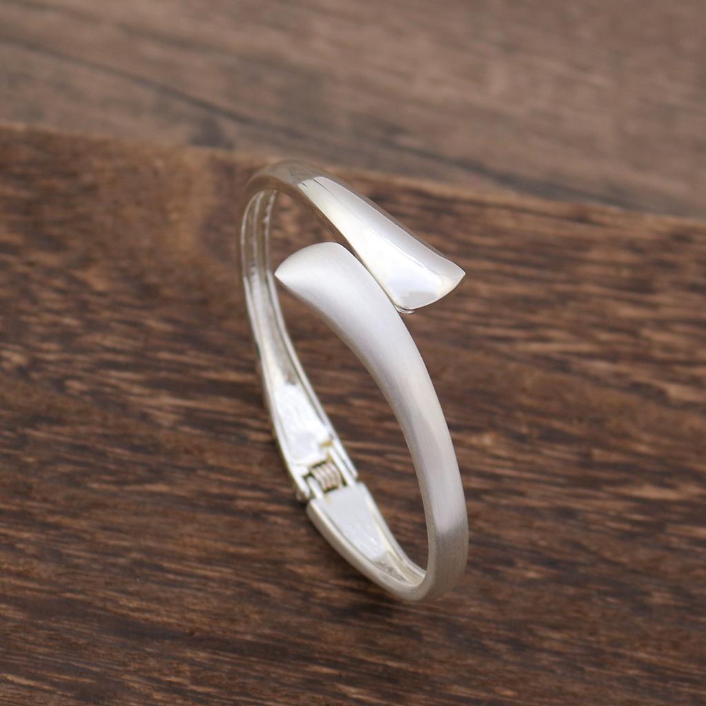 New Irregular Geometric Brushed Opening Bracelet, Women's Geometric Bright Brushed Splicing Bracelet