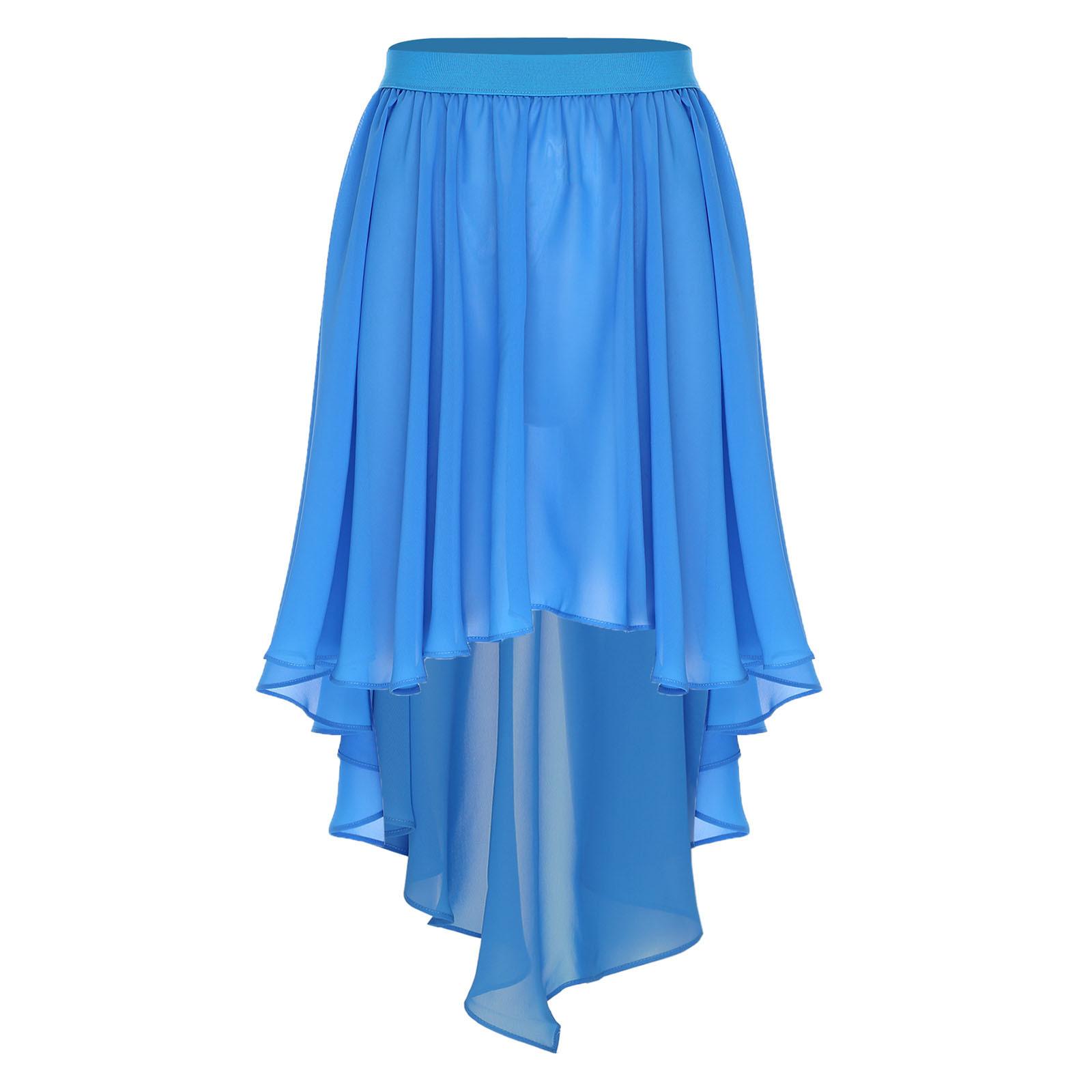 

Womens High Low Hem Chiffon Skirt Elastic Waistband Irregular Sheer Cover Up Beach Dance Costume L