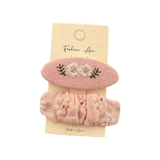 

1 Pair Hairpins Rounded Edges Metal Stable Grip Hand-Embroidered Flower Pattern Wide BB Clip Side Bang Hair Accessories C