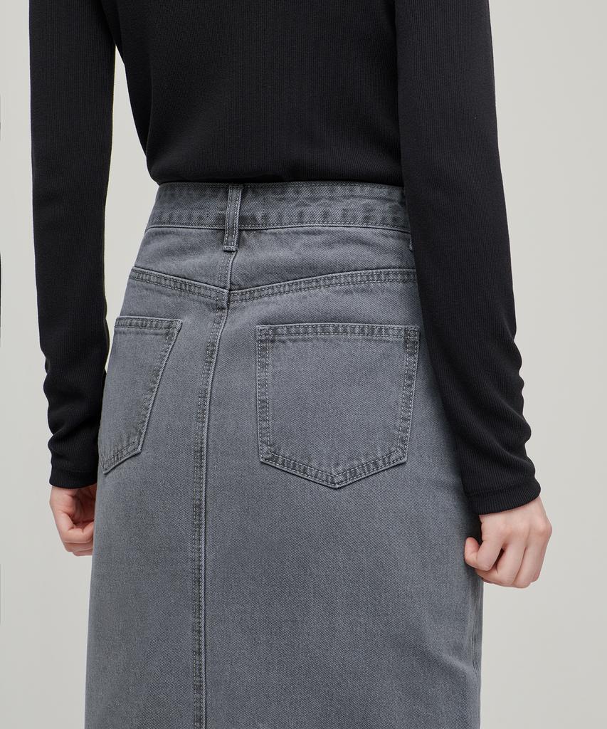 Musinsa Standard Woman Women'S Front Slit Denim Long Skirt [Gray]