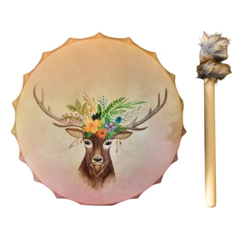 Unique Pattern Shaman Drum With Drumstick Siberian Drum Sound Healing Tool Home Ornament for Spiritual Music Meditation