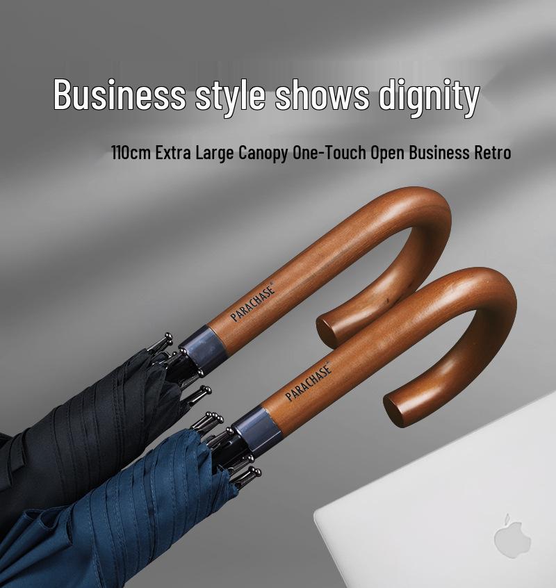 PARACHASE Retro Pánský Velký Minimalistický Deštník - Trendy Dvouosobový Deštník s Dlouhou Rukojetí a Automatickým Otevíráním