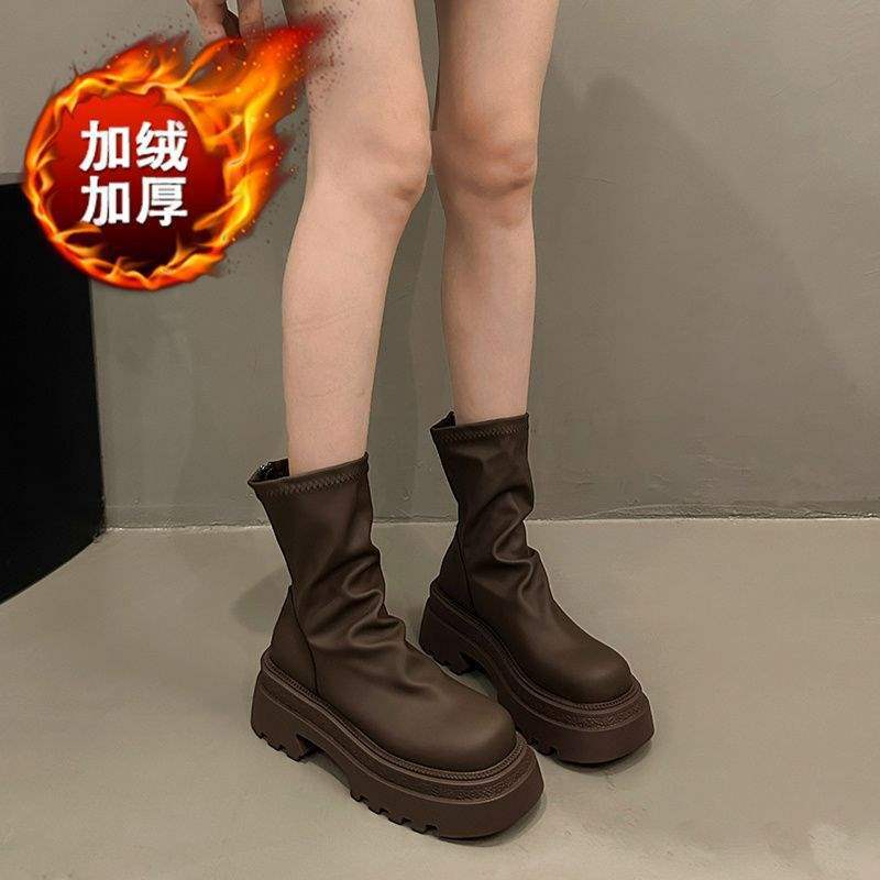 Brown short boots children's 2025 spring and autumn new small thick-soled thin short boots single boots black Martin boots