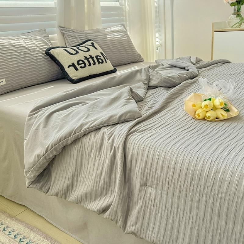 Washed Cotton Color Blocked Bed Sheets Summer Quilt Bedding Four Piece Set Summer Cool Air-Conditioned Machine Washable Quilt