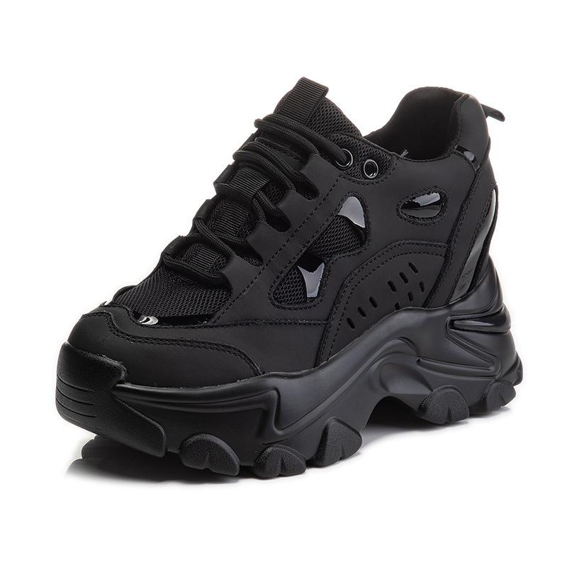 Inner heightening dad shoes women's spring 9.5 muffin thick-soled breathable leather casual small sneakers