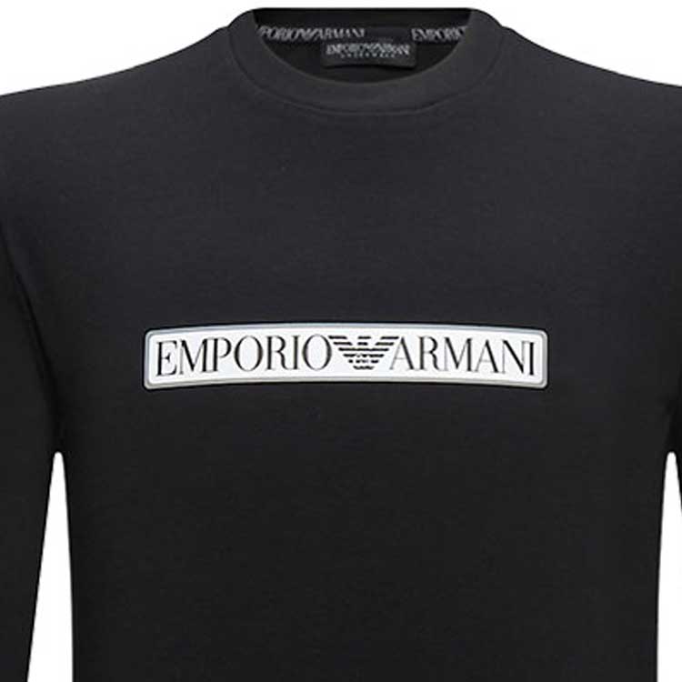 Emporio Armani FW23 Solid Logo Print Crew Neck Long Sleeve T-Shirt Men Tops Black 111023-3F517-0020