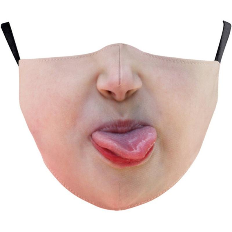 Adults Mouth Masks Comical Printed Cotton Blend Facial Expressions Fashion Face Shield Masque Facial Masks Halloween Supply