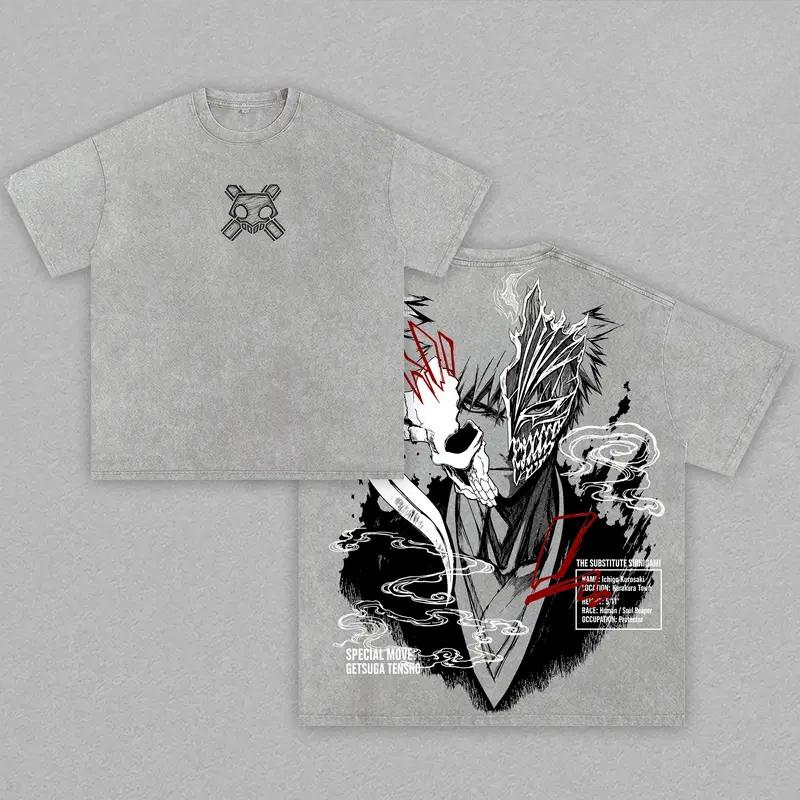 Anime BLEACH Kurosaki Ichigo Graphic T Shirt Men Women Casual Loose Clothing Washed Tshirt Cotton Tee Harajuku Unisex T-shirt
