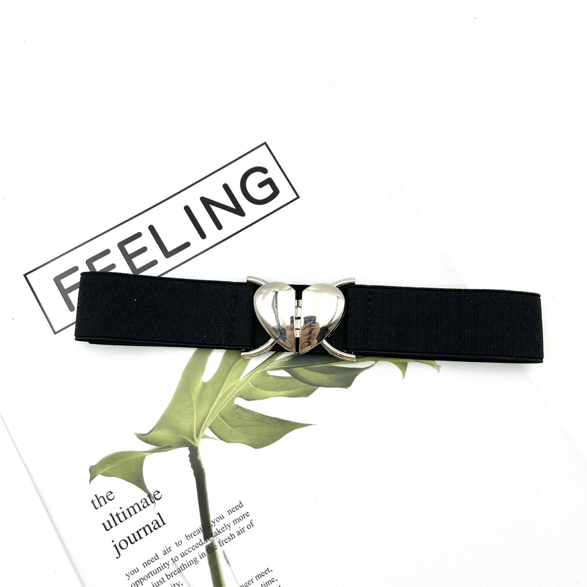 

Женские эластичные ремни с металлической пряжкой в ​​форме сердца, платье на талии, свитер, декоративные аксессуары на поясе чёрный