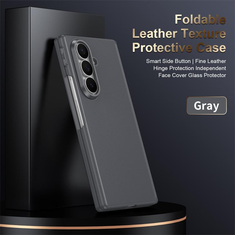 Luxury Smart Plain Leather Phone Case for Samsung Galaxy Z Fold 7 6 5 4 360 Full Protection Hinge Screen Glass Shockproof Cover