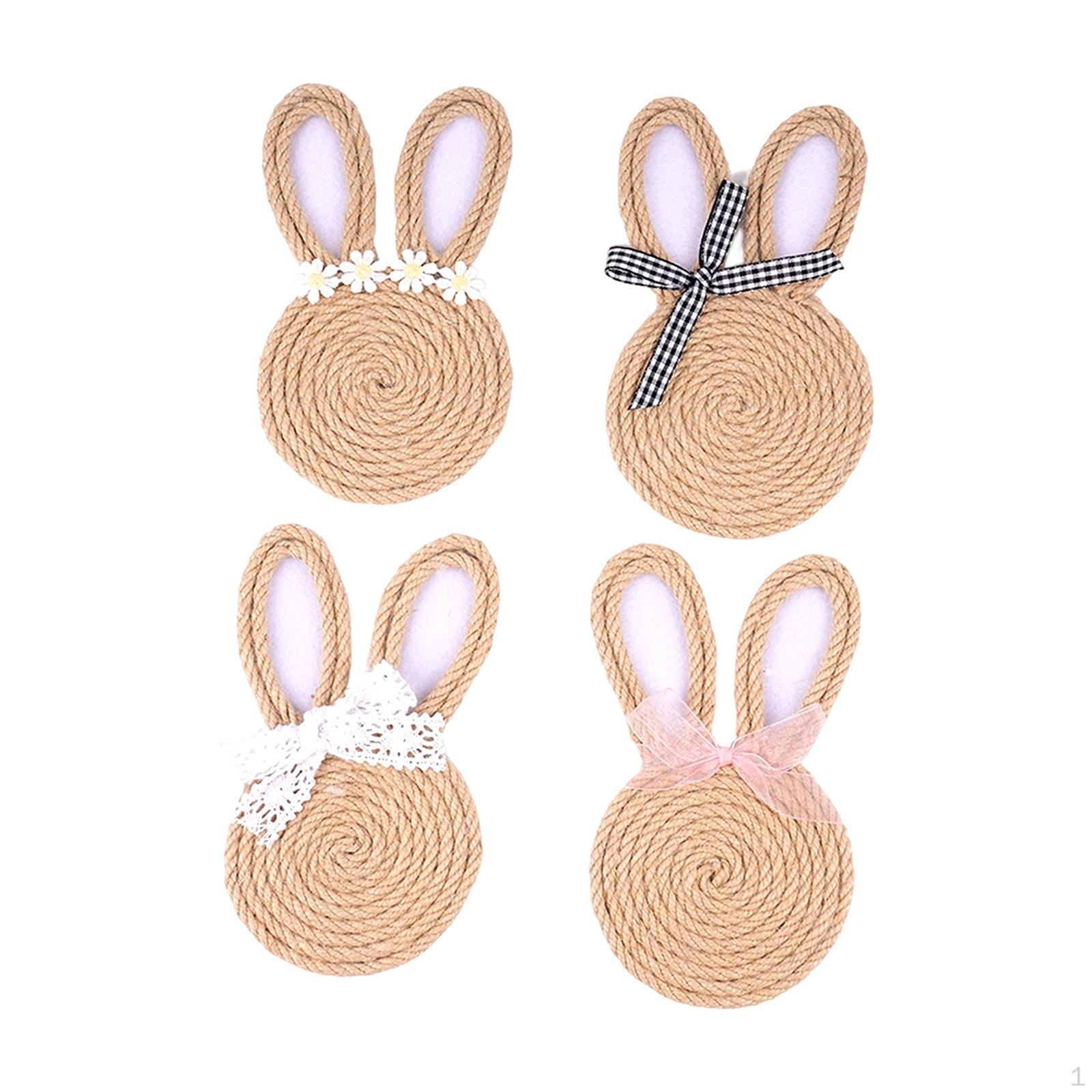 

4 Pieces Easter Bunny Jute Rope Coasters Insulation Mat Styles Non Woven Inner Ears Drink