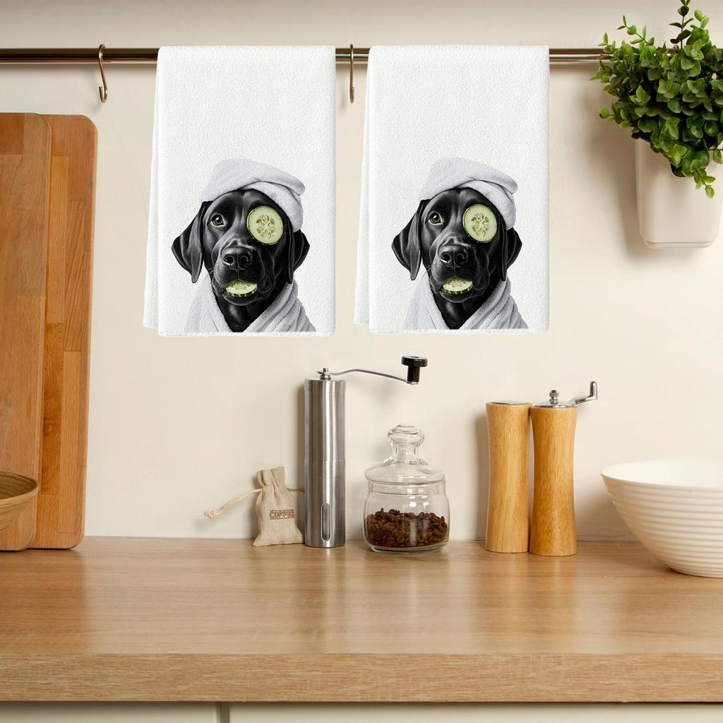 Assorted Cute Puppies Wearing Hats and Face Masks Tea Towels - Printed Kitchen Dish Towels and Rags
