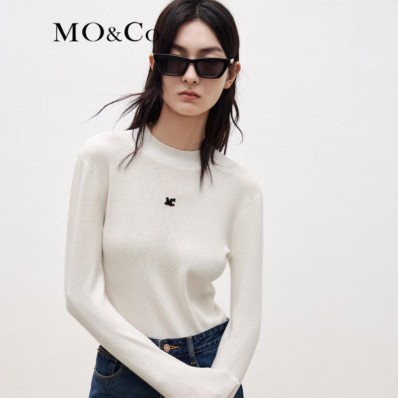 MO&Co. MC Embroidered Slim-Fit Semi-High Neck Knit Top