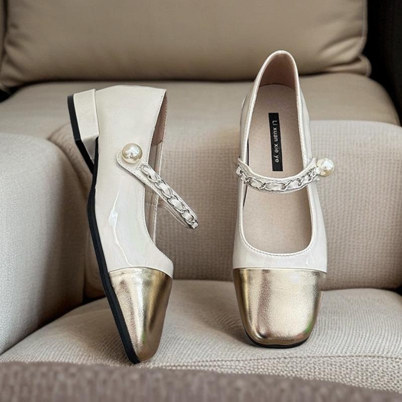 

Grape mother same single shoes women s 2025 new spring thick heel soft leather pearl Mary Jane small fragrant versatile single shoes 35