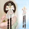 Female Synthetic Wig Lace Flower Bow Tie Tassel Grabbed Clip Wig Natural Fake Twist Ponytail Creative Gentle Versatile Hairstyle