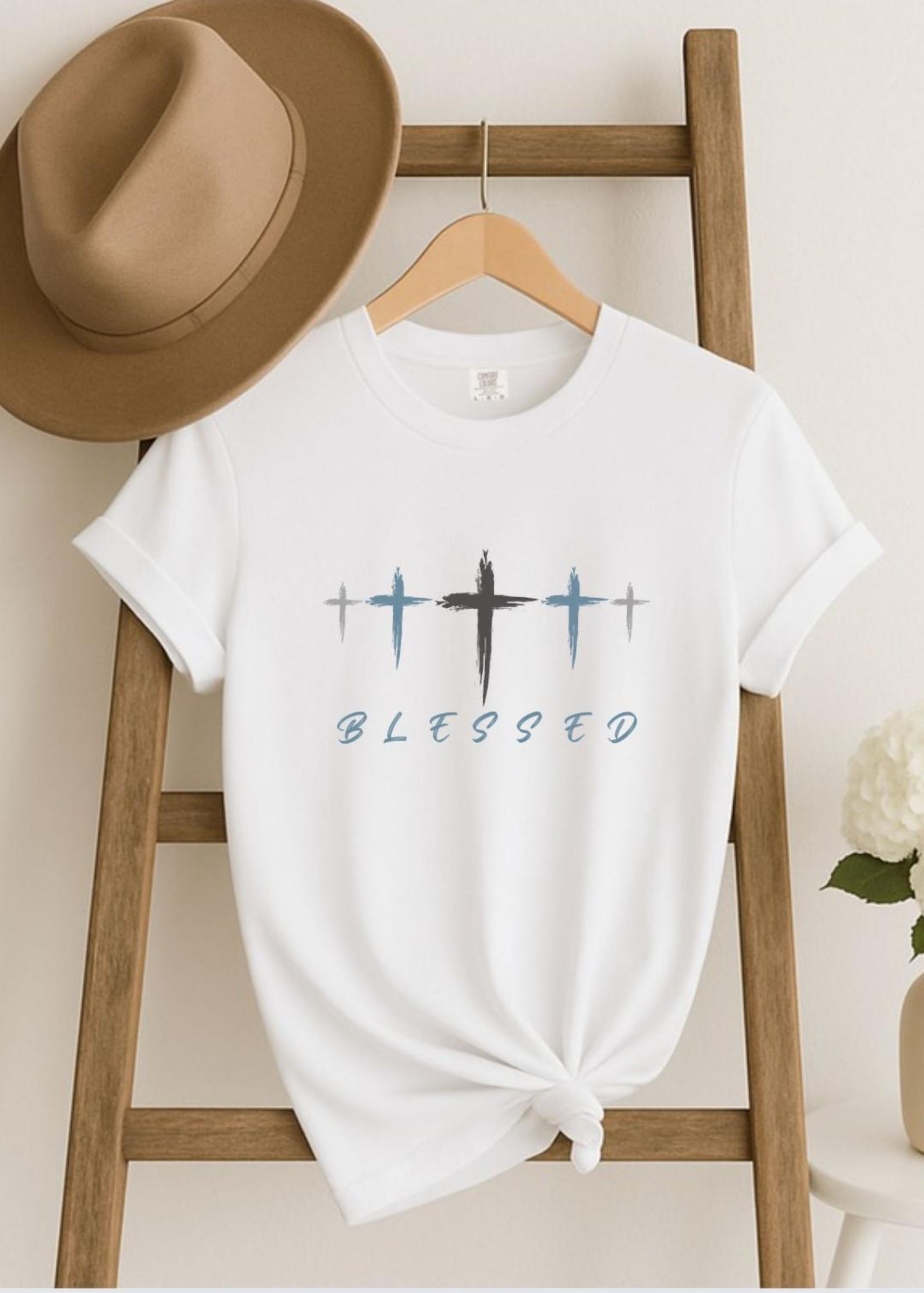 Women’s Blessed Cross T-Shirt | Christian Faith Script Tee | Religious Inspirational Shirt | Spiritual Gift for Her | Casual Everyday Tee 3XL