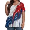 Women's Fashion Casual V-Neck Pullover Short Sleeve Large Size Independence Day Printed T-Shirt Top