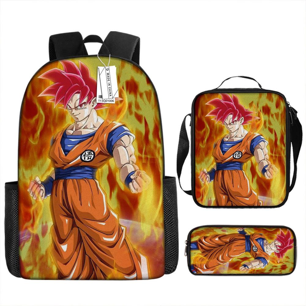 Dragon Ball Backpack Cross-border Trend Backpack Retro School Bag Dragon Ball Cartoon Three-piece Set
